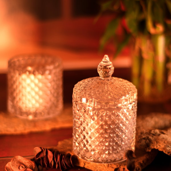 Earthy scented soy wax candle crystal jar